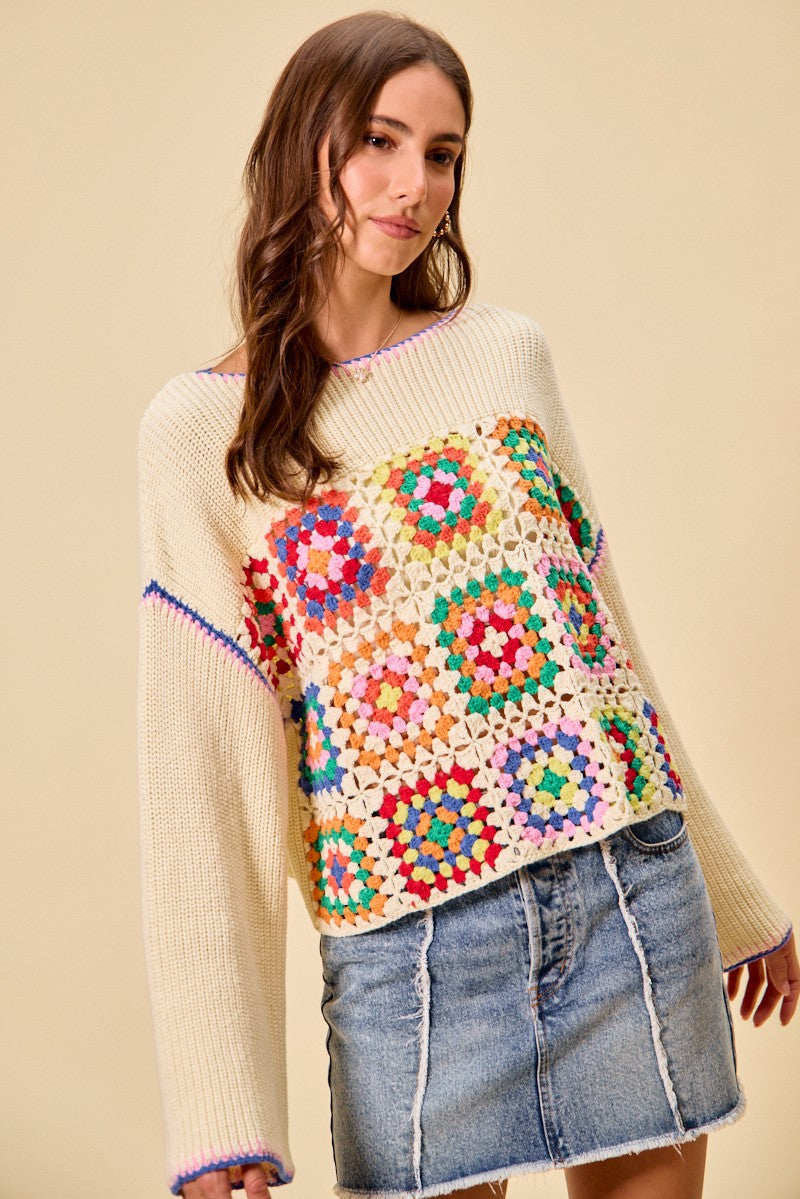 Crochet Patchwork Sweater Top -