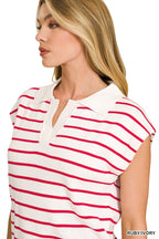 Striped Collared Knit Sweater Vest -