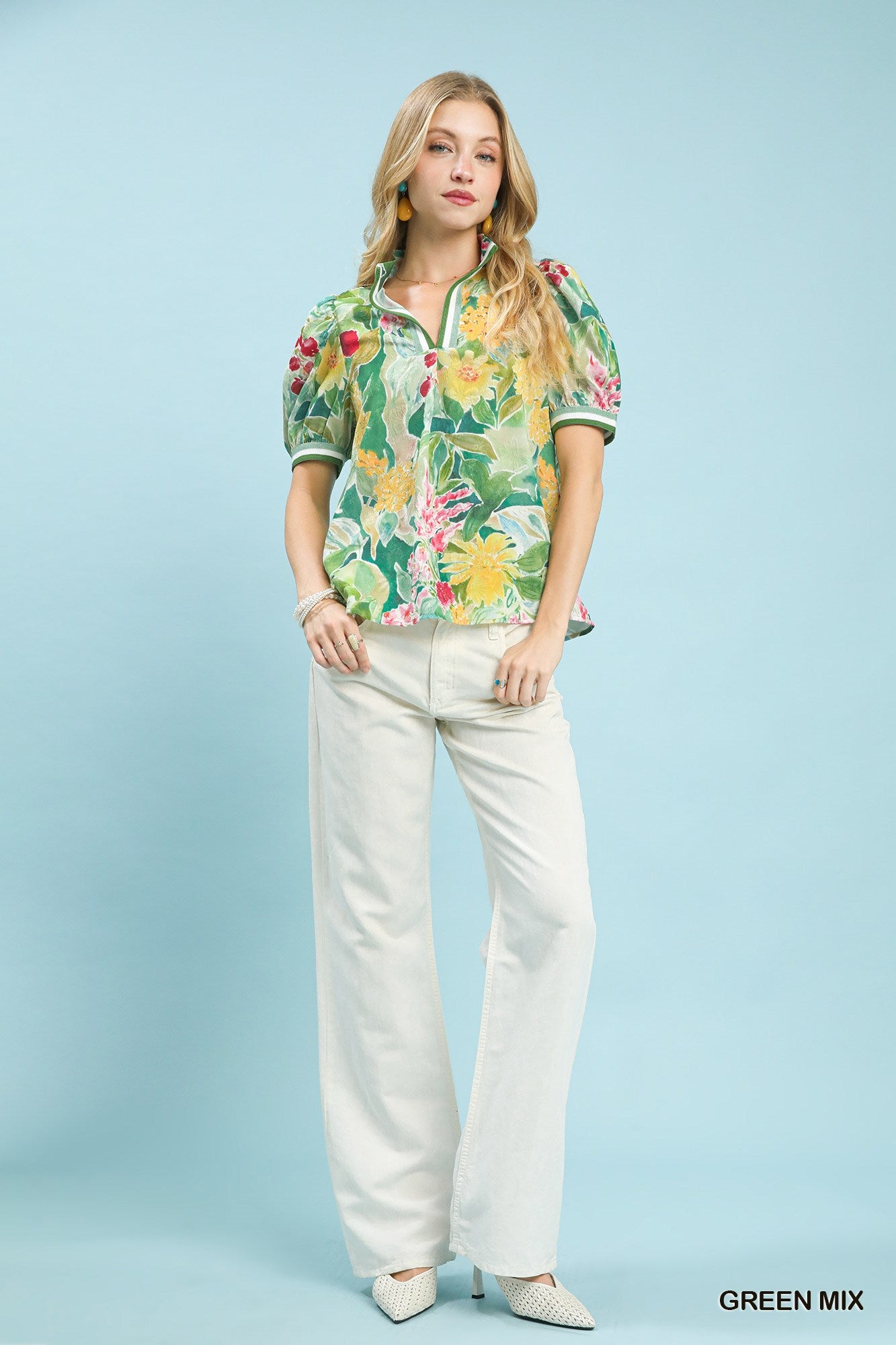 Bloomscape Jacquard Split Neck Blouse Secondary image