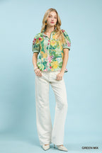 Bloomscape Jacquard Split Neck Blouse -