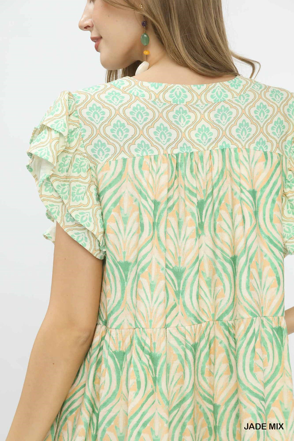 Printed Flutter Sleeve Dress -