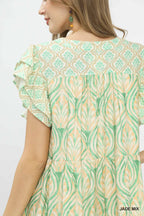 Printed Flutter Sleeve Dress -