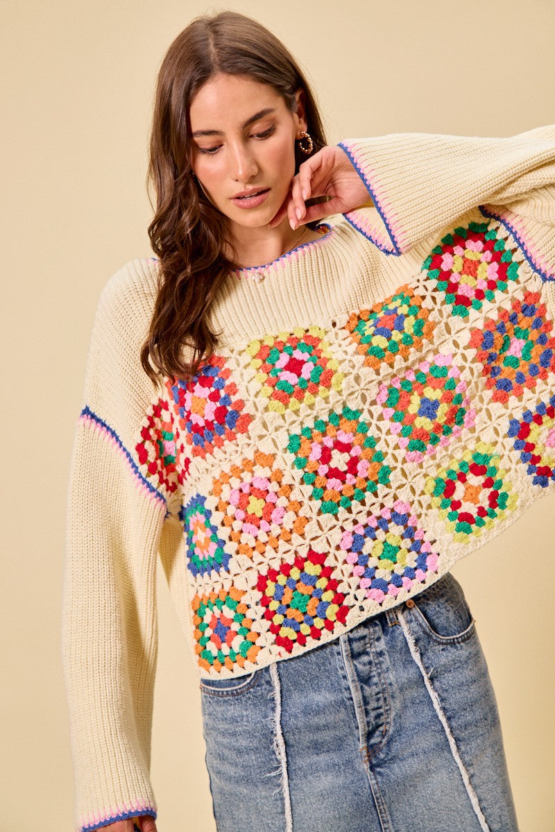 Crochet Patchwork Sweater Top -