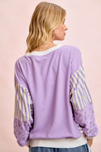 Floral Sleeve Striped Mix Match Sweatshirt -