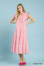 Seersucker Ruffle Tiered Midi Dress - POWDER PINK