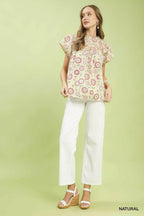 Retro Floral Smocked Babydoll Blouse -