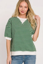 Striped Short Sleeve Rib Sweatshirt -