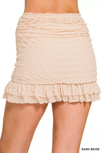 Sand Beige Ruched Mini Skort Ruffle Hem Skirt -