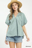Lace Inset Puff Sleeve Blouse - MINT BLUE