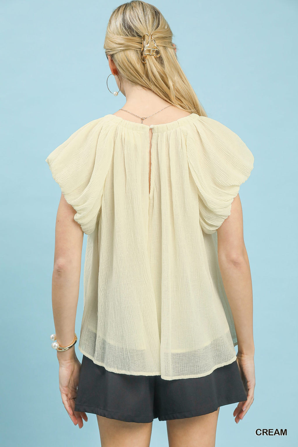 Soft Crinkle Flutter Sleeve Blouse -