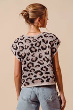Leopard Metal Button Sweater Vest -