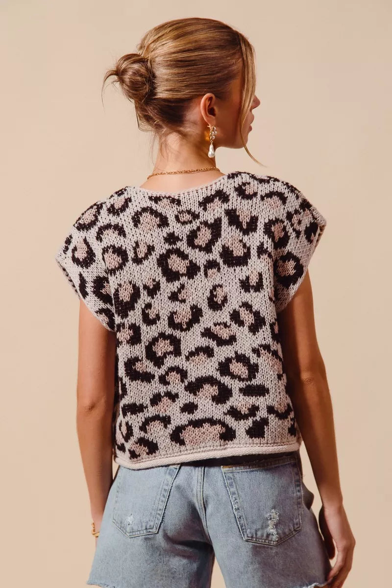 Leopard Metal Button Sweater Vest -