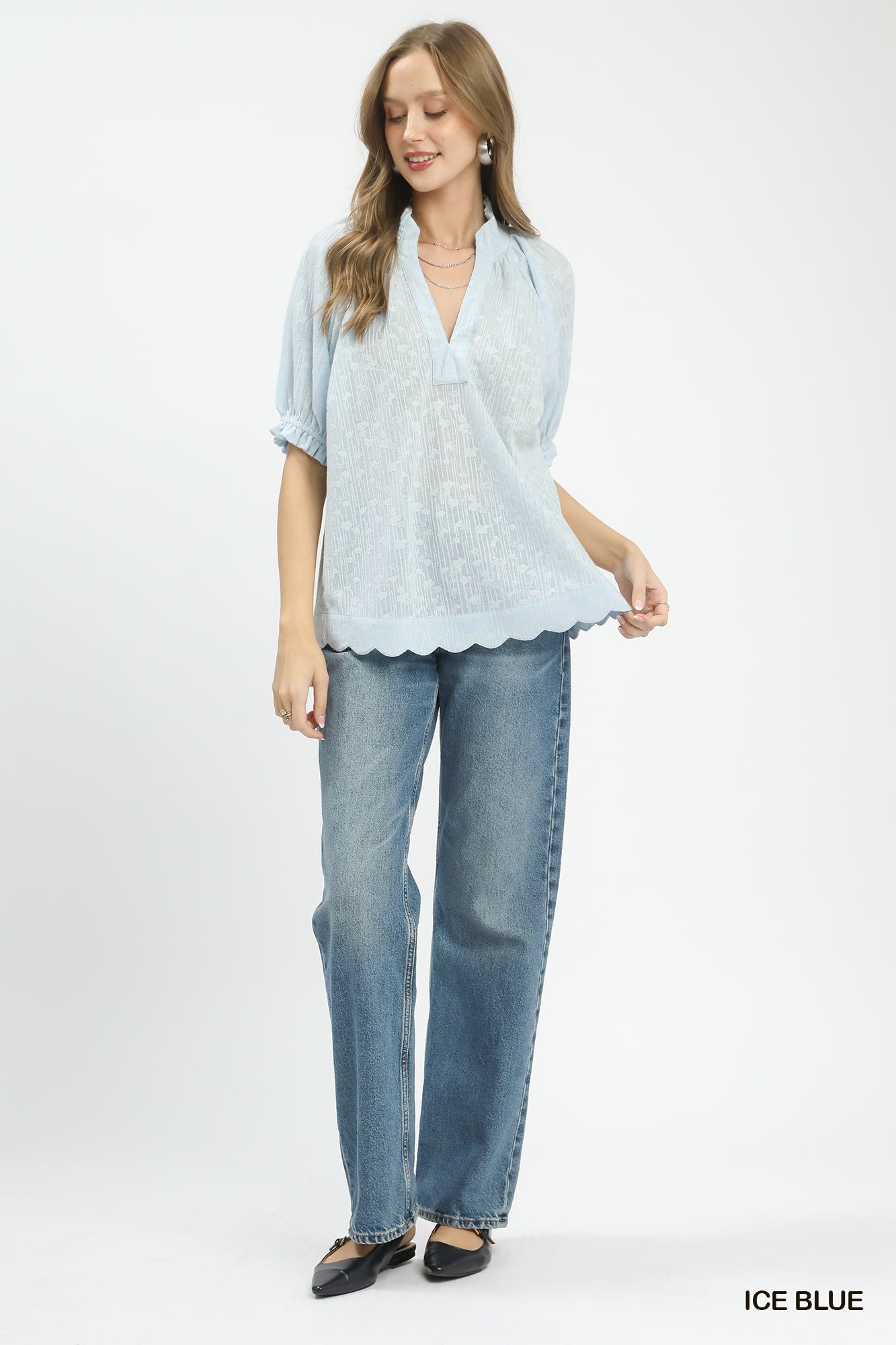 Textured Pintuck Scallop Hem Blouse Secondary image