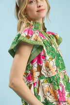Bold Floral Tiered Midi Dress -