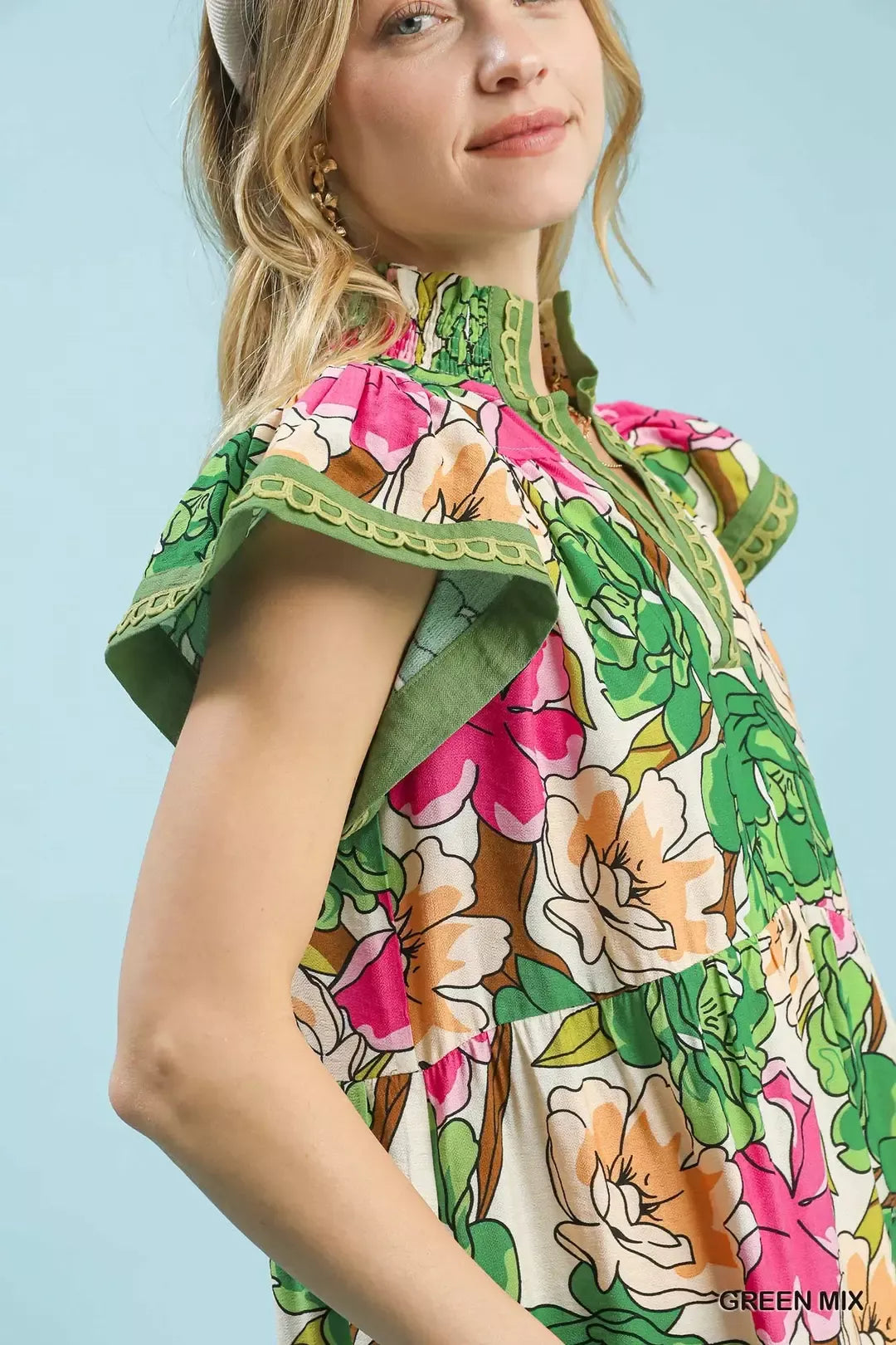 Bold Floral Tiered Midi Dress -