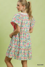 Floral Tiered Pocket Mini Dress -