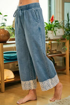 Lace Trim Wide Leg Pants -
