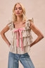 Floral Woven Bow Square Neck Top - IVORY