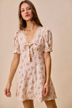 Cream Floral Lace Trim Mini Dress -