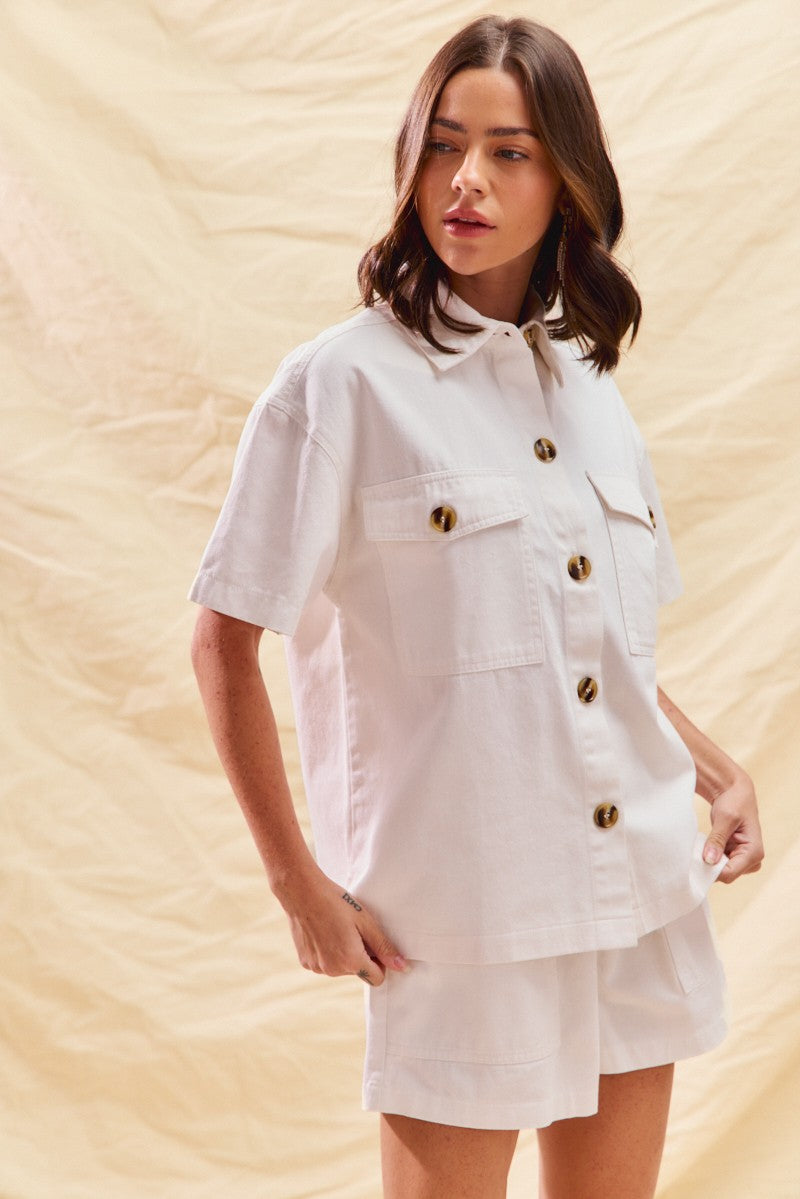 Button Front Utility Shorts Set -