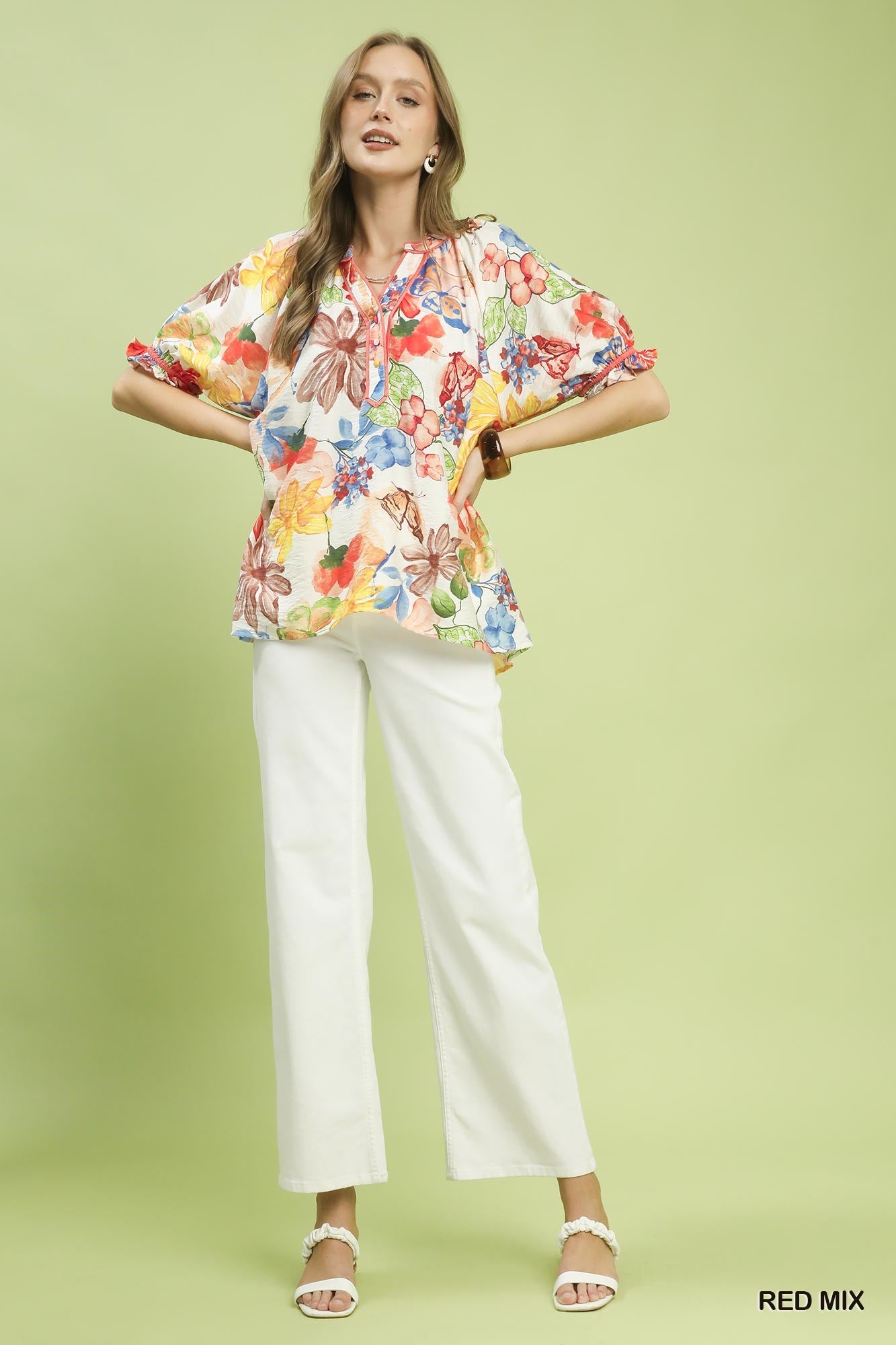 Watercolor Floral High Low Blouse Secondary image