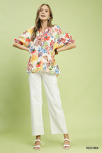 Watercolor Floral High Low Blouse -