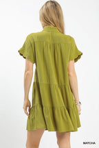 Scallop Trim Linen Mini Dress -