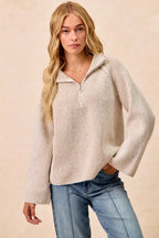 Two Tone Ribbed Half Zip Pullover -