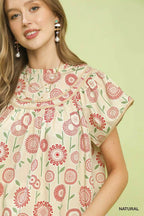 Retro Floral Smocked Babydoll Blouse -