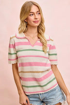 Striped Collared Multi Color Knit Top -