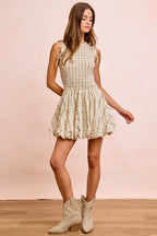 Floral Bow Tie Puff Sleeve Dress -