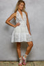 Lace Patch Halter Ruffle Mini Dress - IVORY
