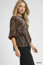 Leopard Print Puff Sleeve Blouse -