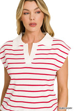 Striped Collared Knit Sweater Vest -