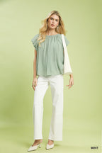 Mint Crinkle Flutter Sleeve Blouse -