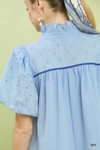 Textured Puff Sleeve Babydoll Dress -