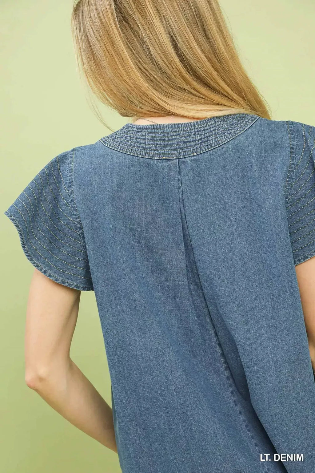 Cap Sleeve Denim Babydoll Top -