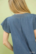 Cap Sleeve Denim Babydoll Top -