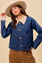 Contrast Collar Denim Jacket -
