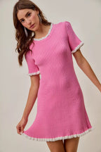 Contrast Ruffle Trim Knit Mini Dress -