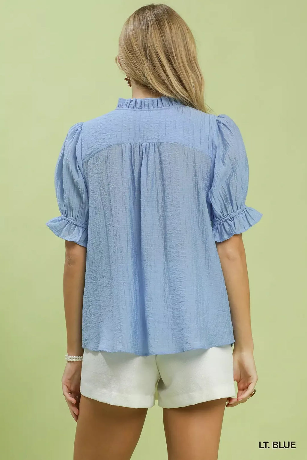 Textured Puff Sleeve Button Top -