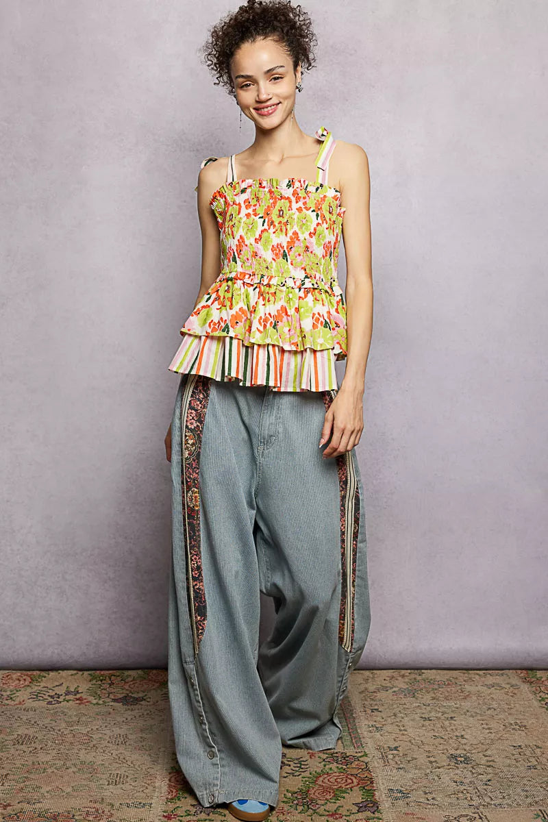 Floral Smocked Ruffle Tie Cami Secondary image