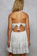 Lace Patch Halter Ruffle Mini Dress -