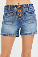 Low Rise Cuffed Denim Shorts -