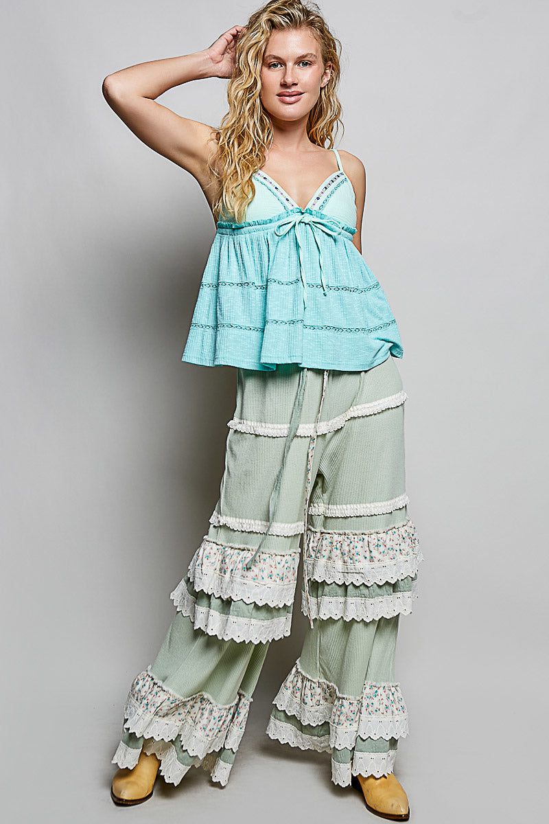 Embroidered Trim Ruffle Cami Top Secondary image