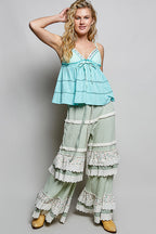 Embroidered Trim Ruffle Cami Top -