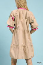 Embroidered Floral Tiered Mini Dress -