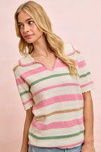 Striped Collared Multi Color Knit Top -