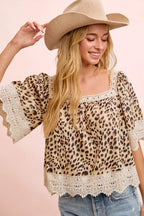 Leopard Lace Square Neck Blouse -