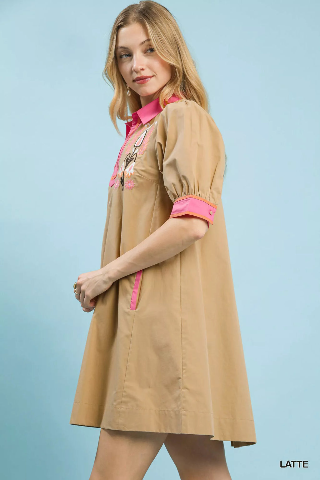 Embroidered Contrast Trim Tunic Dress -